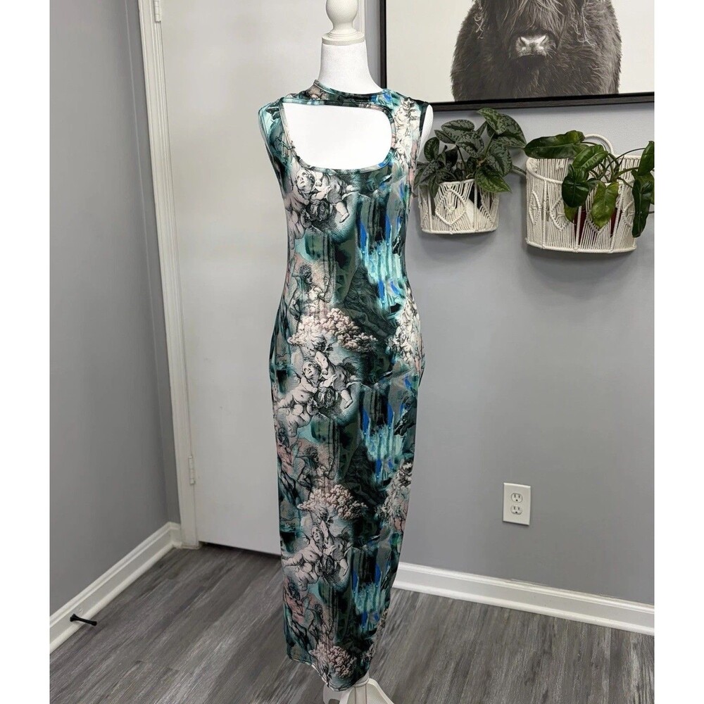 PrettyLittleThing Cherub Renaissance Bodycon Dress US 10 Cutout Midi Gothic Y2K